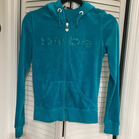bebe Tops - Vibrant blue green Bebe velour zip hoodie